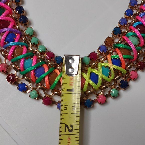 Very Colorful Metal Plastic And String Necklace Adjustable 17.5 To 19.5 Inches - Picture 10 of 14